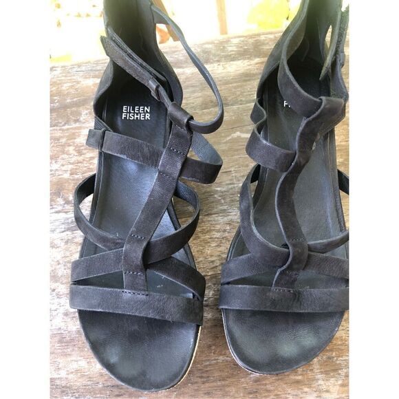 Eileen Fisher Women's Sola Tumbled Nubuck Leather Back Zip Sandals 9 - Picture 8 of 8